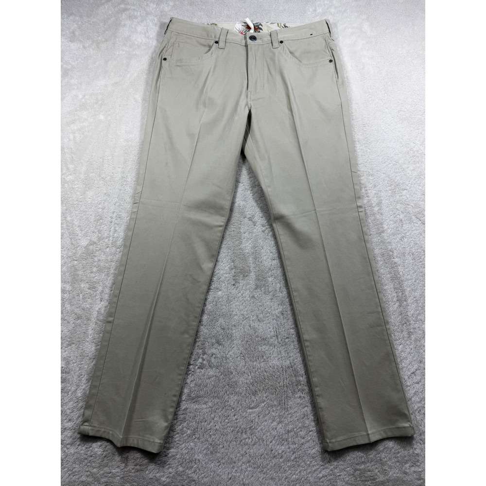Tommy Bahama Mens Flat Front Chino Stretch Khaki Tan Pants 34/32 Meas: 34x31.5